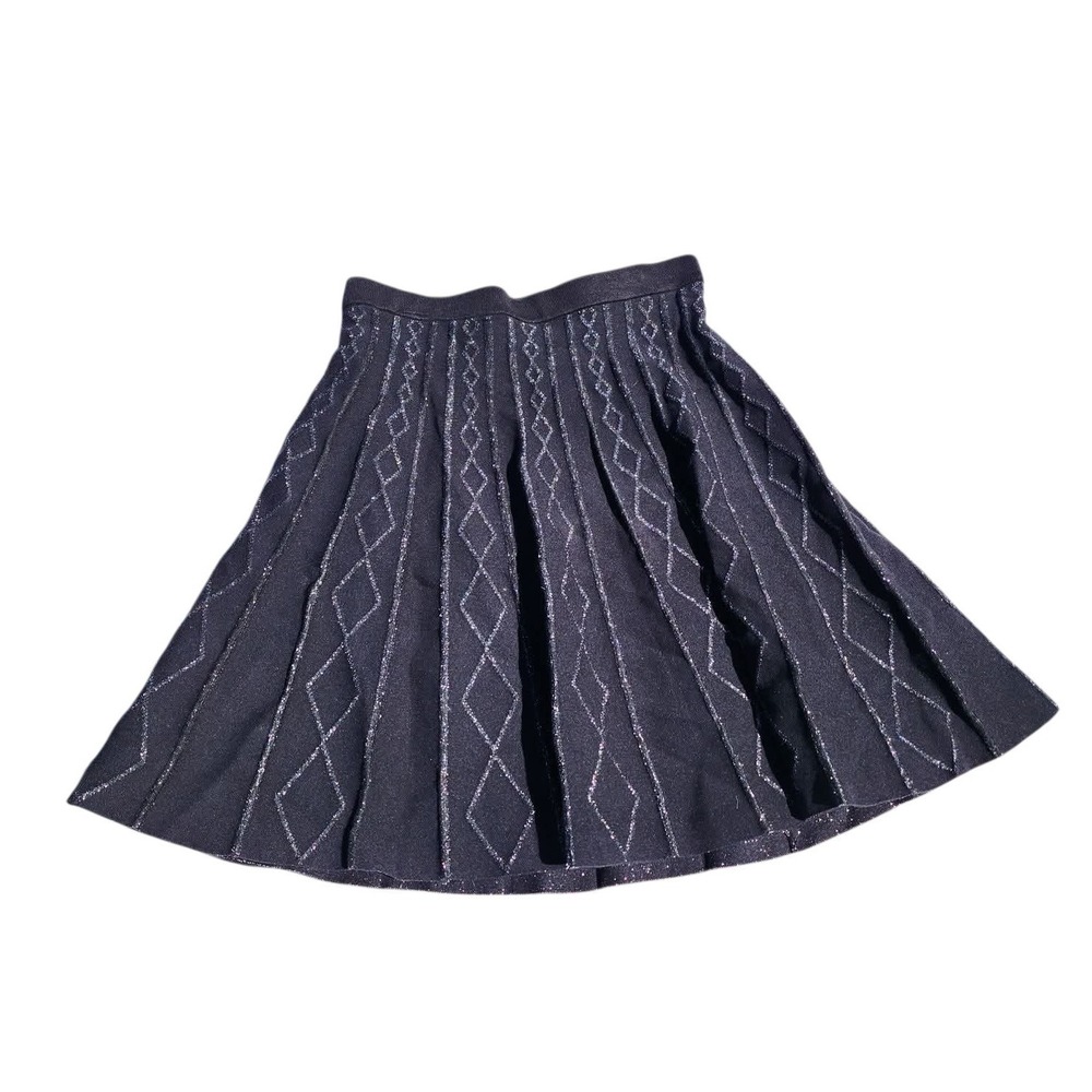 Premise Women's Medium Black Knit A-Line Skirt Metallic Pattern Stretch M